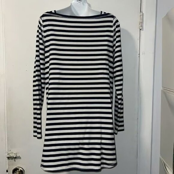 SOFT SURROUNDING Navy Blue Striped Tunic Top With Side Buttons-S - Picture 2 of 5
